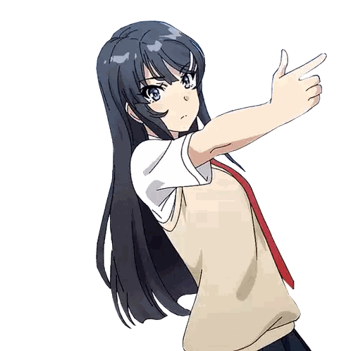 A Girl With Long Black Hair And Blue Eyes Is Pointing Her Finger At The Camera Sticker