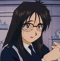 A Girl With Long Black Hair And Glasses Is Wearing A Uniform And Tie . GIF