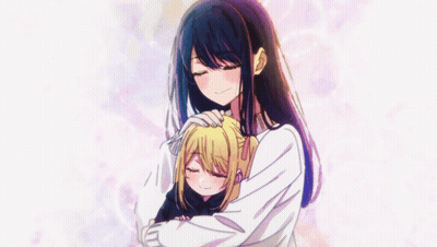 A Girl With Long Black Hair Is Hugging Another Girl GIF