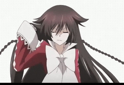 A Girl With Long Black Hair Is Wearing A Red And White Shirt GIF