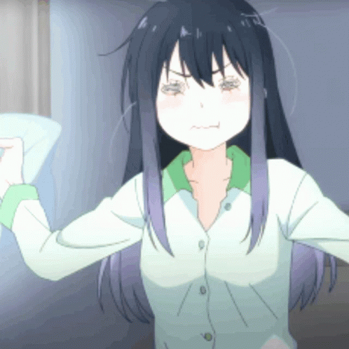 A Girl With Long Black Hair Is Wearing A White Shirt And Green Collar GIF