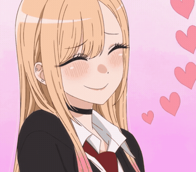 A Girl With Long Blonde Hair And A Choker Around Her Neck Is Smiling GIF