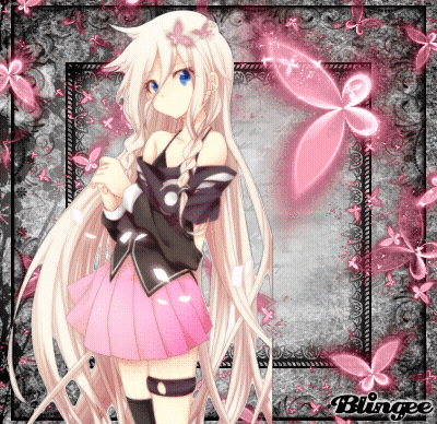 A Girl With Long Blonde Hair Is Surrounded By Pink Butterflies And The Word Blingee GIF