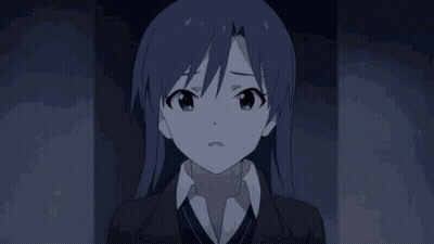 A Girl With Long Blue Hair Is Wearing A Black Jacket And White Shirt . GIF