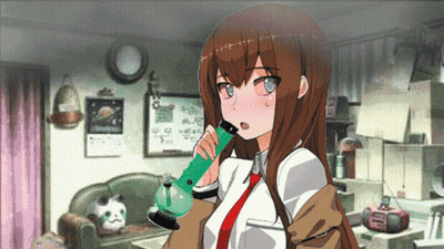 A Girl With Long Brown Hair Is Holding A Bong In Her Hand GIF