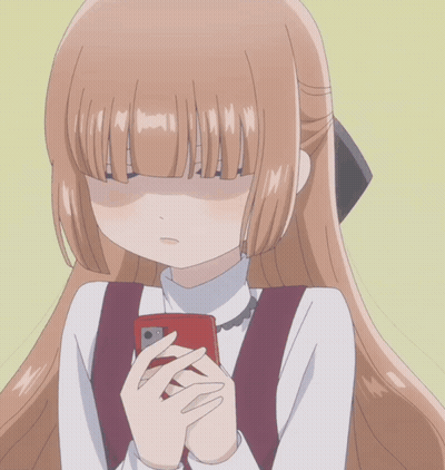 A Girl With Long Brown Hair Is Holding A Cell Phone And Making A Face GIF