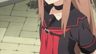 A Girl With Long Brown Hair Is Wearing A Black Shirt With Red Stripes GIF