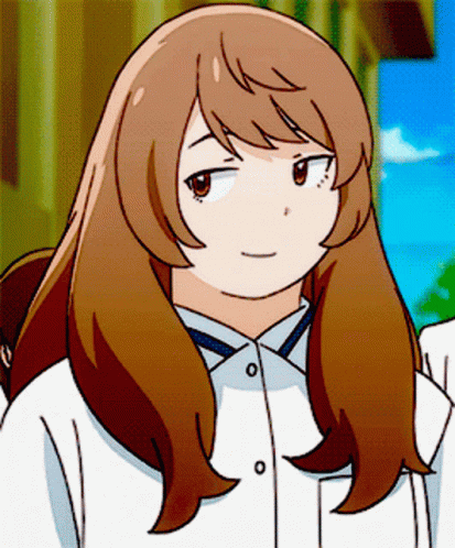 A Girl With Long Brown Hair Is Wearing A White Shirt With Buttons GIF
