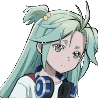 A Girl With Long Green Hair And Headphones On Her Neck . Sticker