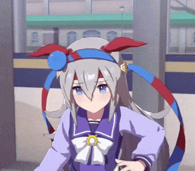 A Girl With Long Hair And Blue Eyes Is Standing In Front Of A Building In A Video Game . GIF