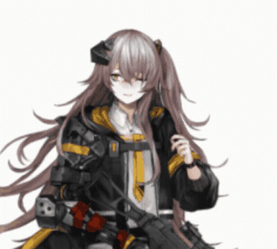 A Girl With Long Hair Is Holding A Gun And Smiling GIF