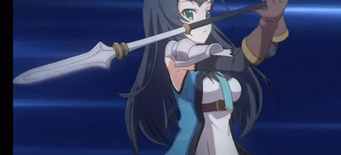 A Girl With Long Hair Is Holding A Sword In Her Hands GIF