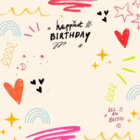 A Girl With Long Hair Stands In Front Of A Birthday Card GIF