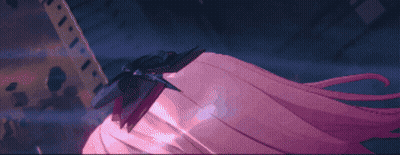 A Girl With Long Pink Hair And A Blue Bow On Her Head GIF