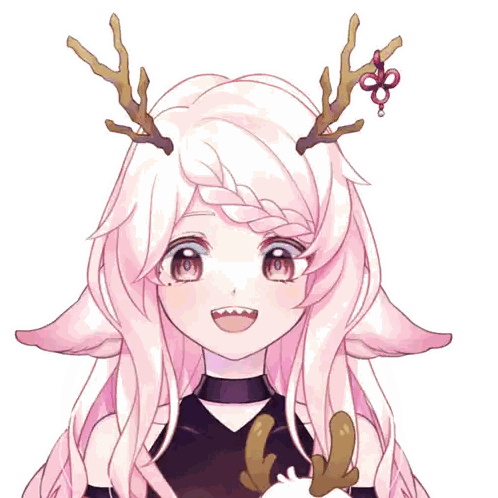 A Girl With Long Pink Hair And Antlers On Her Head Sticker