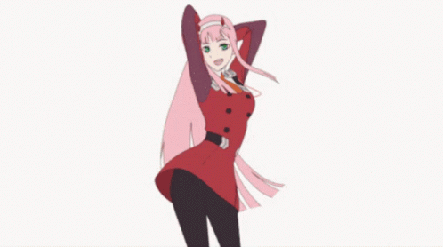 A Girl With Long Pink Hair Is Dancing With Her Hands In The Air . GIF