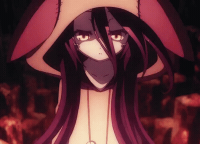 A Girl With Long Purple Hair And A White Hat GIF