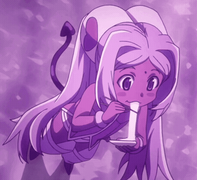 A Girl With Long Purple Hair Is Holding A Candle GIF