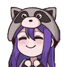 A Girl With Long Purple Hair Is Wearing A Raccoon Hat . Sticker