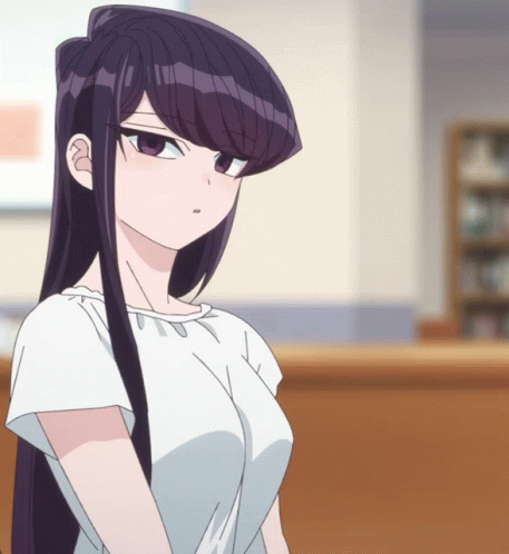 A Girl With Long Purple Hair Is Wearing A White Top GIF