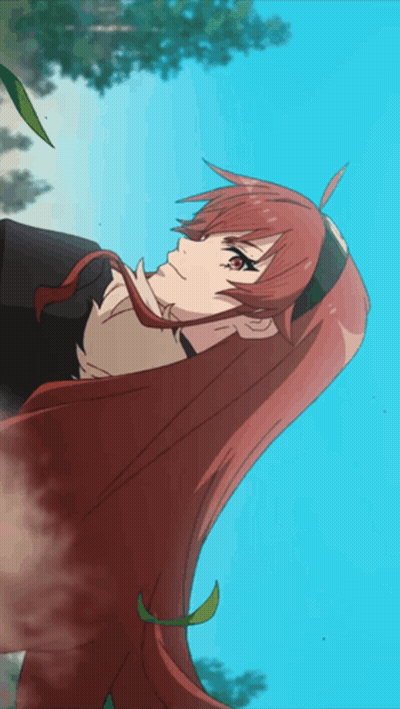 A Girl With Long Red Hair Is Looking Up Into The Sky GIF