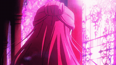A Girl With Long Red Hair Is Standing In Front Of A Window GIF