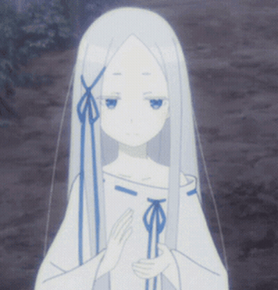 A Girl With Long White Hair And Blue Eyes Is Holding Her Hands Together GIF
