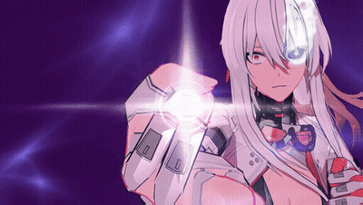 A Girl With Long White Hair And Red Eyes Is Holding A Light In Her Hand GIF