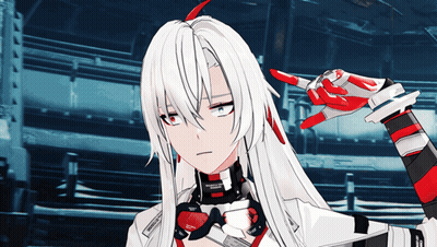 A Girl With Long White Hair And Red Gloves Has The Letter D On Her Sleeve GIF