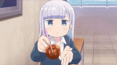 A Girl With Long White Hair Is Holding A Piece Of Food In Her Hand With Chopsticks GIF