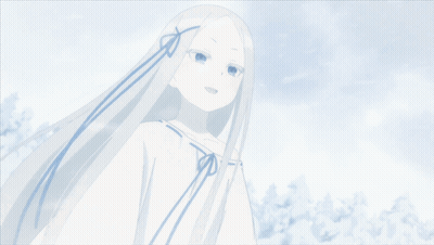A Girl With Long White Hair Is Wearing A White Dress GIF