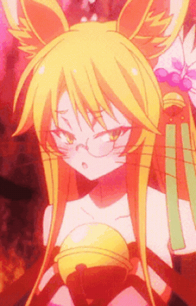 A Girl With Long Yellow Hair And Glasses Is Holding A Bell In Her Hands . GIF