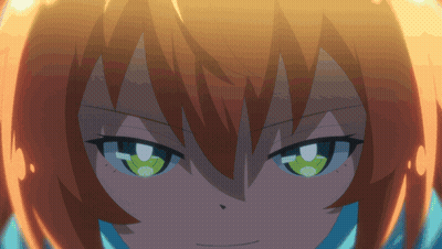 A Girl With Orange Hair And Green Eyes Looks At The Camera GIF