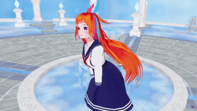 A Girl With Orange Hair Is Standing In A Circle Of Water GIF