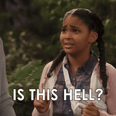 A Girl With Pigtails Says " Is This Hell " While Holding A Purse GIF