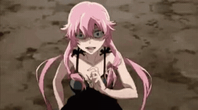 A Girl With Pink Hair And A Black Dress Is Standing Next To A Man In The Dirt . GIF