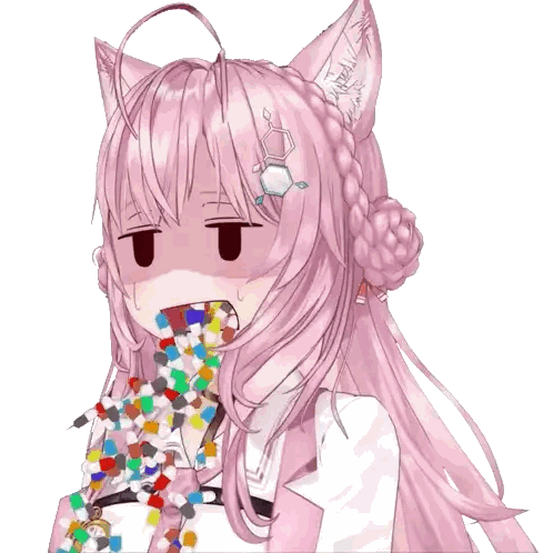 A Girl With Pink Hair And A Cat Ear Has A Bunch Of Pills Coming Out Of Her Mouth Sticker