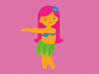 A Girl With Pink Hair And A Flower In Her Hair Is Wearing A Hula Skirt GIF