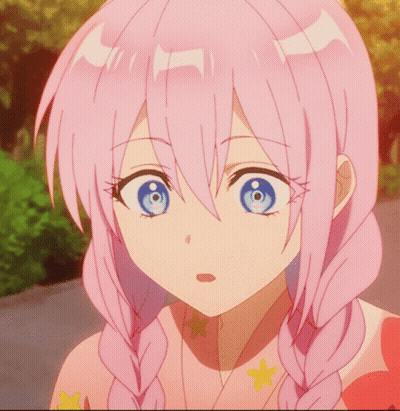 A Girl With Pink Hair And Blue Eyes GIF