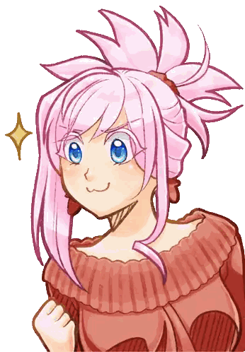 A Girl With Pink Hair And Blue Eyes Is Wearing A Red Sweater Sticker