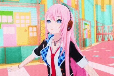 A Girl With Pink Hair And Blue Eyes Is Wearing Headphones And A Plaid Shirt GIF