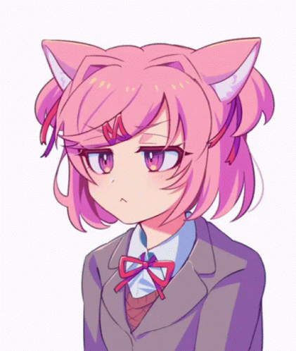 A Girl With Pink Hair And Cat Ears Is Wearing A Suit GIF