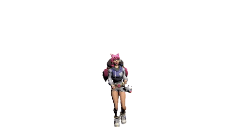 A Girl With Pink Hair And Ears Is Standing On A White Background Sticker