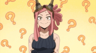 A Girl With Pink Hair And Goggles Is Surrounded By Question Marks On A Yellow Background . GIF