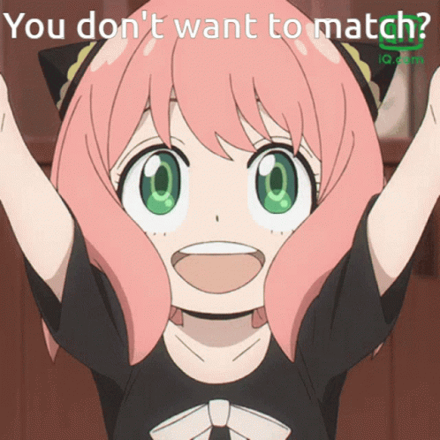 A Girl With Pink Hair And Green Eyes Has Her Hands In The Air With The Words " You Don 'T Want To Match " Above Her GIF