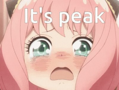 A Girl With Pink Hair And Green Eyes Is Crying And The Words It 'S Peak Are Above Her GIF