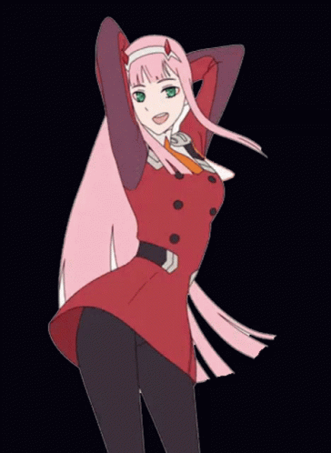 A Girl With Pink Hair And Green Eyes Is Dancing GIF