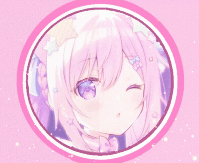 A Girl With Pink Hair And Purple Eyes Is In A Pink Circle On A Pink Background GIF