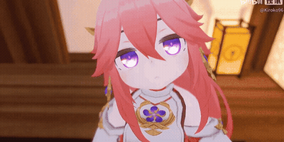 A Girl With Pink Hair And Purple Eyes Is Looking Up GIF
