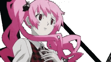 A Girl With Pink Hair And Red Eyes Has A Ponytail Sticker